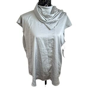 Chicos Wrap Neck Blouse Silvered Gray SS Fashion Scarf Top 570311552‎ Size 2 NEW